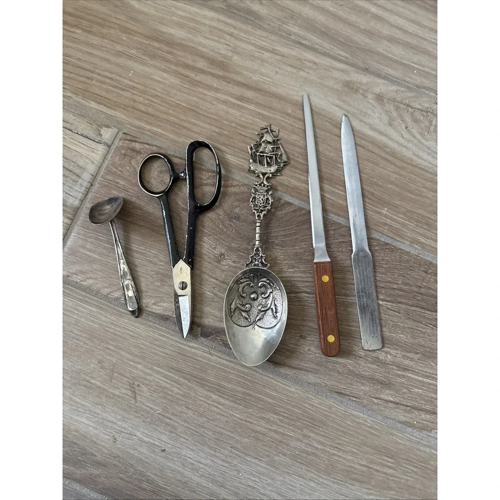 Vintage Metal Letter Openers, Spoon Lot of 5 Various Conditions and Materials